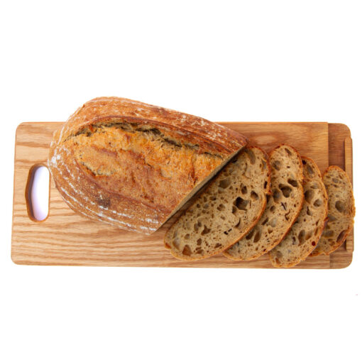 Oak JonoKnife Compact breadboard with sliced bread